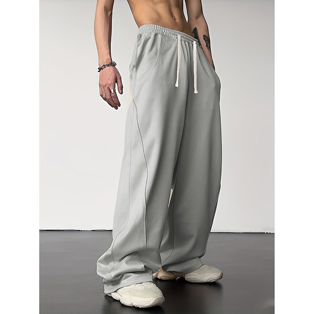 Men's Retro Hip-Hop Jogger Pants - Loose Fit Straight-Leg Sweatpants With Drawstring Waist, Polyester Casual Trousers For Streetwear & Comfort_viptrois.com