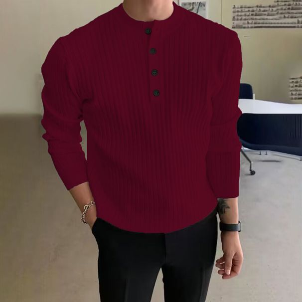 Men's Half-Turtleneck Button Sweater – Autumn/Winter Casual Knit Pullover (Dark Gray/Burgundy/Brown/Blue/Black/White/Khaki, S-3XL)_viptrois.com