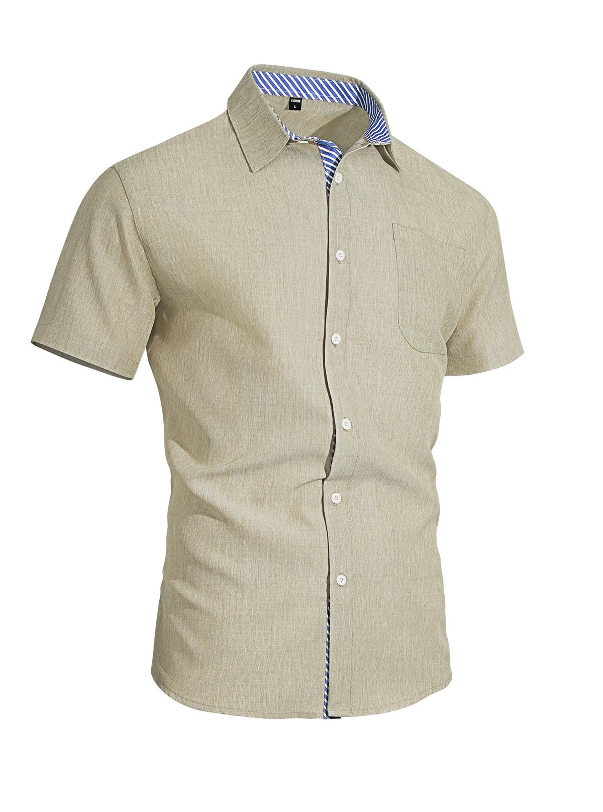 Men's Linen-Blend Short Sleeve Shirt, Casual Button-Down Shirt With Chest Pocket, Relaxed Fit For Summer_viptrois.com
