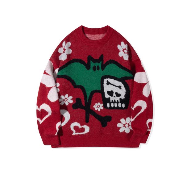 YWFG Unisex Cartoon Jacquard Sweater - Cozy Acrylic Knit Pullover For Men & Women, Relaxed Fit, Long Sleeve, Round Neck, Fall Fashion_viptrois.com