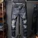 Men's Clothing Ripped Denim Patch Trend Slim Stretch Youth All Match Casual Pants_viptrois.com