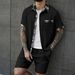 Men's Summer Solid Color Short Sleeve Shirt Set Color Blocking Buttons_viptrois.com