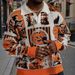 Halloween Themed Sweater With Pumpkin Jacquette Design - Cozy Fall Knit Pullover With Spread Collar For Teens & Young Adults_viptrois.com