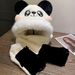 Panda plush hat one-piece women's winter Korean version cycling cute thick warm scarf gloves three piece set_viptrois.com