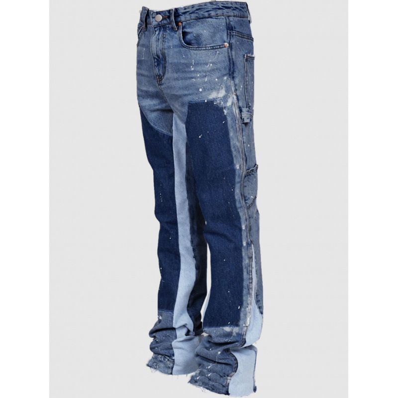 Men's Clothing Denim Overalls Elastic Patch Jeans_viptrois.com