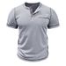 Men's Clothing Men's Round Neck Waffle Henry Short Sleeved T Shirt Men's Button Up Contrast Color Bright Line Bottoming Shirt_viptrois.com