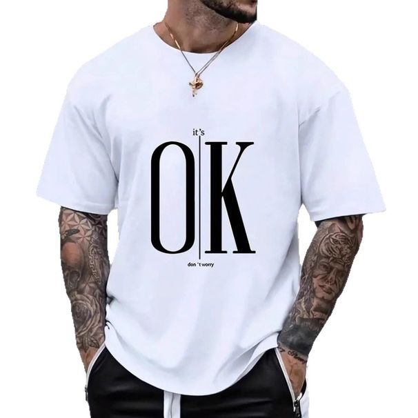 Men's Clothing Cotton T Shirt OK Letter Pullover Trendy Brand Hip Hop Y2K Pattern Printed T Shirt_viptrois.com
