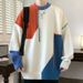 Pure Wow Quick Return Autumn Winter Versatile Color-Block Crew Neck Men's Design Sense Patchwork Lazy Pullover Sweater_viptrois.com