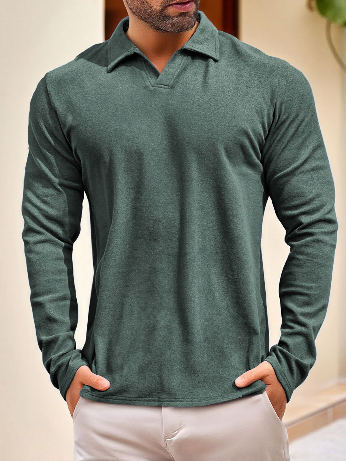 Men's Thermal Polo Shirt Long Sleeve Winter Outdoor Sports Top Soft Fleece-Lined Comfort Fit Fashion Trends_viptrois.com