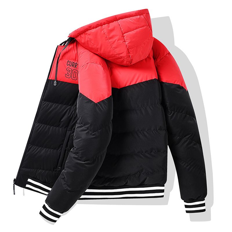 Padded-on Men's Embroidery Contrasting Colors Loose Removable Hat Double-sided Wear Thickened Padded Jacket Hooded Jacket_viptrois.com