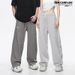 Men's Clothing Summer retro checkerboard jacquard loose wide leg drawstring straight mid waist trousers_viptrois.com