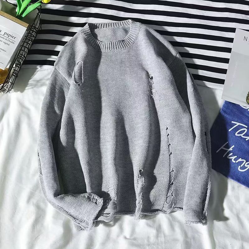 Men's Oversized Lazy Style Sweater - Soft Knit Pullover With Round Neck, Unisex Casual Comfort (Black, Light Gray, Khaki, Dark Brown)_viptrois.com