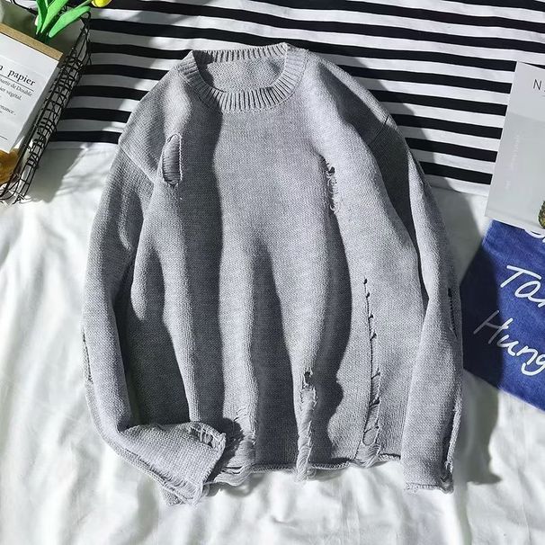 Men's Oversized Lazy Style Sweater - Soft Knit Pullover With Round Neck, Unisex Casual Comfort (Black, Light Gray, Khaki, Dark Brown)_viptrois.com