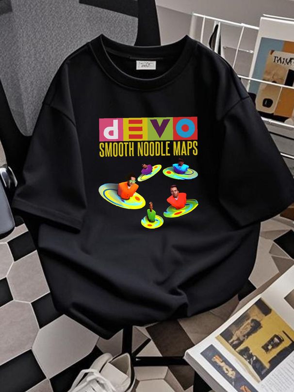 Devo T-Shirt Smooth Noodle Maps Album Cover Morning Dew Black T-Shirt Size S-5XL Soft Fashion Unisex Streetwear Stylish Top For Everyday Wear_viptrois.com