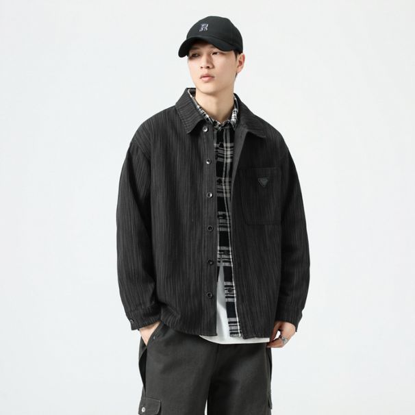 Nordmann Bamboo Texture Men Long Sleeve Autumn New Japanese Retro Loose Plus Size Shirt Workwear Jacket_viptrois.com