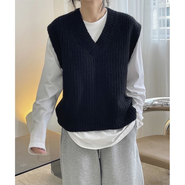Men's Clothing Autumn And Winter New Korean Version Lazy Wool V Neck Knitted Vest Loose Slim Top For Women_viptrois.com