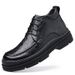 European Warm Series Martin Autumn British Style High Top Ankle Casual Work Thick Sole Leather Men's Fleece Lined Cotton Boots_viptrois.com