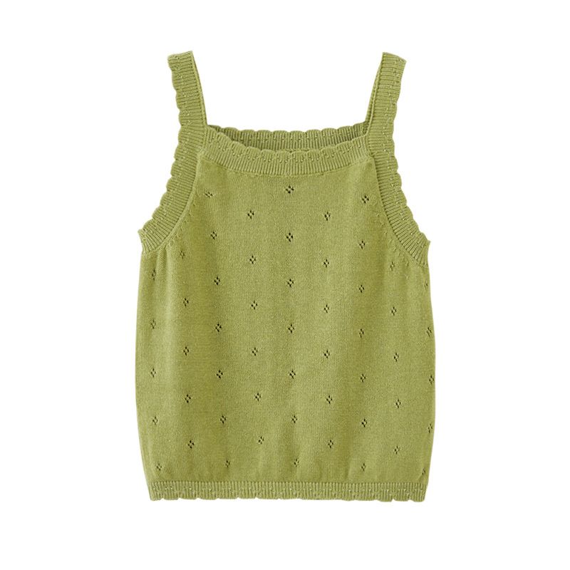 Girls' Lace Cotton Tank Top – Breathable Summer Layering Piece (80-120cm, 4 Colors + Bow Options)_viptrois.com