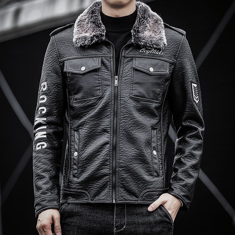 Men's Clothing PU Leather Jacket Motorcycle Lapel Men's Thickened Jacket Slim-fit Leather Jacket_viptrois.com