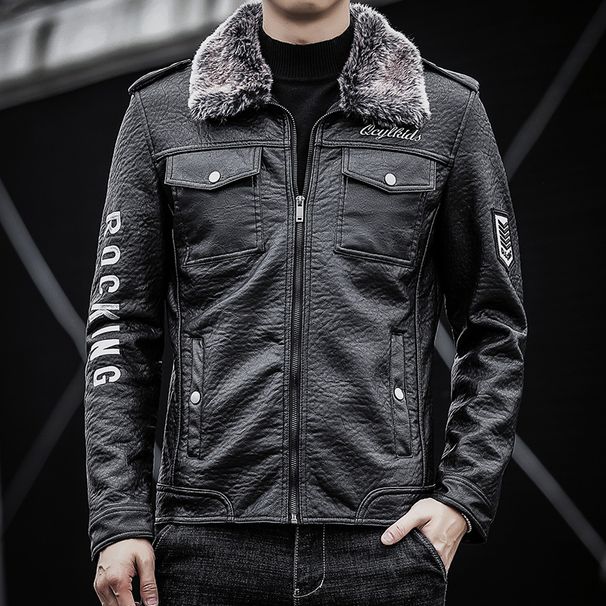 Men's Clothing PU Leather Jacket Motorcycle Lapel Men's Thickened Jacket Slim-fit Leather Jacket_viptrois.com
