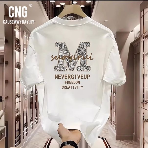 Men's Clothing American Style Handsome Heavy Short Sleeved T Shirt For Men And Women Summer Pure Cotton Street Casual Ins Loose Tops_viptrois.com