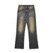 Men wash yellow indentation wide leg jeans with loose niche straight leg trousers_viptrois.com