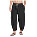 Men's Cotton And Linen Harem Pants, Drawstring Casual Capri Pants, Light And Loose Beach Yoga Pants_viptrois.com