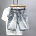 Men's Clothing Summer New Retro Denim Shorts Fashion Light Blue All Match Casual Embroidered Shorts_viptrois.com