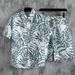 Men's Hawaiian Floral Shirt Short Sleeved Loose Fit Plus Size Beachwear Set Couple Style Retro Trendy Hong Kong Shorts_viptrois.com