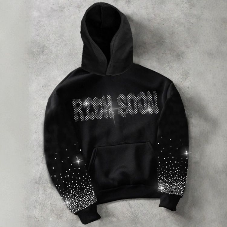 Men's Embroidered Letter Hoodie Streetwear Black Sweatshirt Loose Fit Pullover For Casual Wear Fashion Trends_viptrois.com