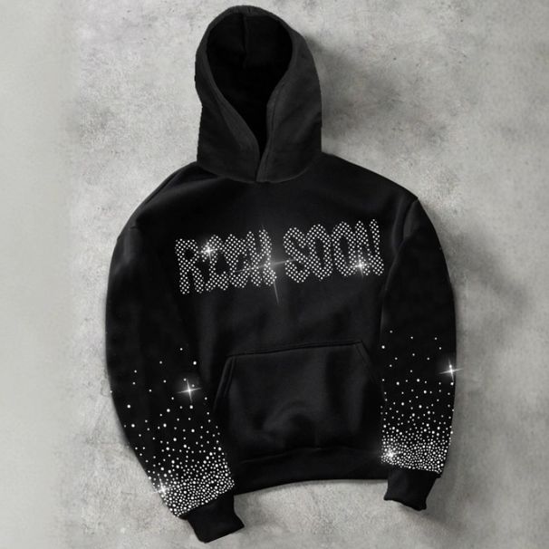 Men's Embroidered Letter Hoodie Streetwear Black Sweatshirt Loose Fit Pullover For Casual Wear Fashion Trends_viptrois.com