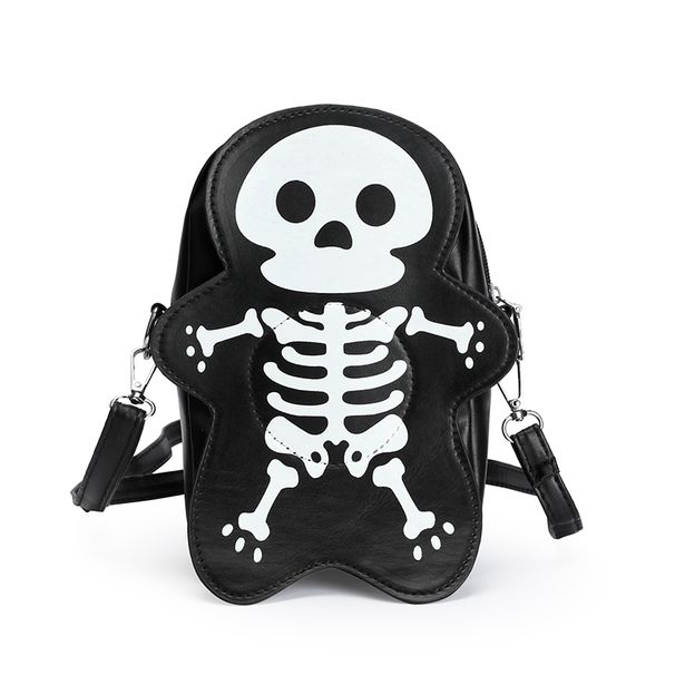 Halloween Creative Women's Black Personalized Punk Cute Skull Alien Shoulder Crossbody Bag_viptrois.com
