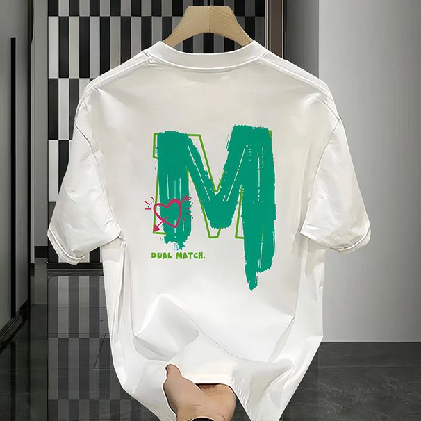 High End And Niche Round Neck Light Luxury Men's Short Sleeved Pure Cotton Fashion Label Printed Youth T-shirt Trend_viptrois.com