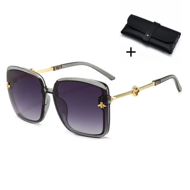 VOOTHOST Oversize Brand Design Bee Sunglasses Women Vintage Metal Big Sun Glasses Female Square With Leather Glasses Case F0116_viptrois.com