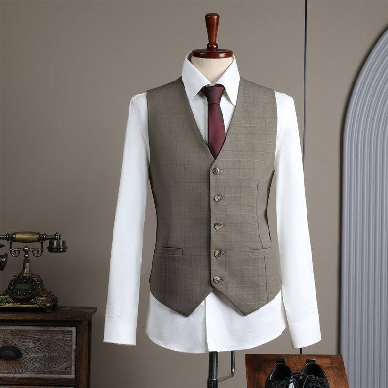 Men's Checkered Suit Set - Wedding Groom & Groomsmen Formal Attire, Slim Fit Blazer & Pants, Lightweight Business & Party Wear_viptrois.com