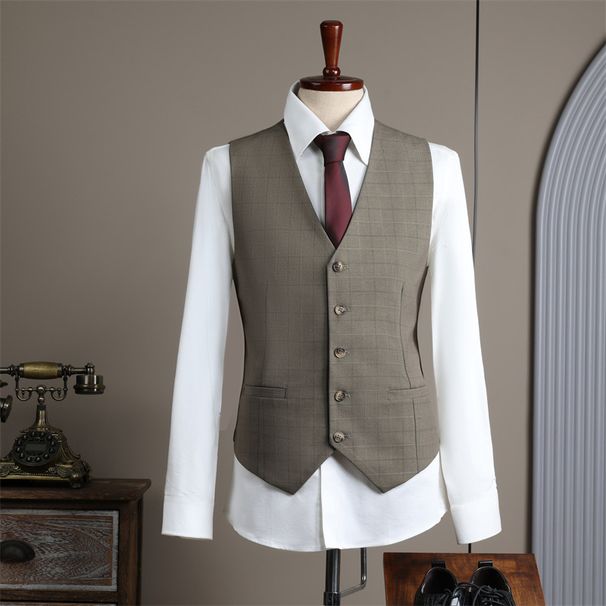 Men's Checkered Suit Set - Wedding Groom & Groomsmen Formal Attire, Slim Fit Blazer & Pants, Lightweight Business & Party Wear_viptrois.com