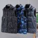 Men's Camo Detachable Hood Winter Vest - Lightweight Polyester Padded Jacket For Outdoor & Casual Wear (Grey/Black/Blue)_viptrois.com