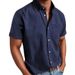 Men's Clothing Lapel Solid Color Pocket Single Breasted Shirt Short Sleeve Washed Shirt Tops_viptrois.com