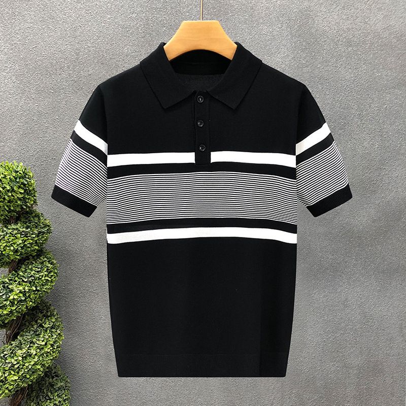 Men's Clothing Short Sleeved Summer New Style Trend All Match Slim Men's T Shirt Striped Short Sleeved Trend_viptrois.com