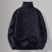 Men's Chunky Knit Sweater With Cable Pattern, Long Sleeve Pullover For Autumn & Winter, Casual Loose Fit, Crew Neck, Machine Washable_viptrois.com