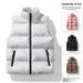 Men's Quilted Sleeveless Vest With Zip Pockets Warm Winter Padded Jacket For Spring, Slim Fit Stand Collar,Cotton Blend Fabric (Black/White/Pink)_viptrois.com