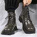 Men's Retro Chunky Sole Side-Zip Ankle Boots - Fashionable PU Leather Lace-Up Height Increasing Casual Boots_viptrois.com