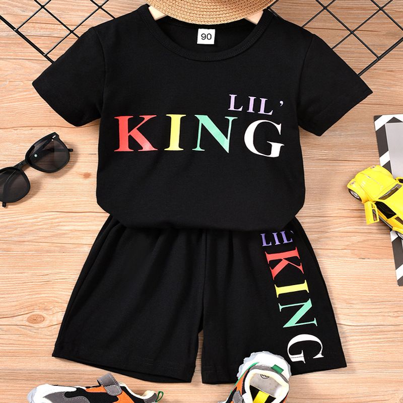 Mother&Kids Boys short sleeve set summer children colorful letter-printed T-shirt shirt shorts two sets_viptrois.com