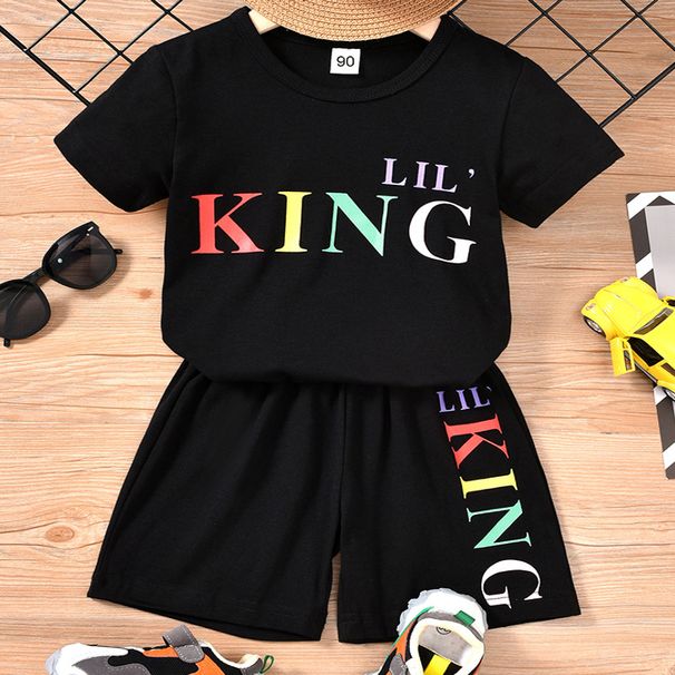 Mother&Kids Boys short sleeve set summer children colorful letter-printed T-shirt shirt shorts two sets_viptrois.com