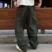 Men's Clothing Men's Autumn Washed Long Trousers, Loose Fit, Casual, Cotton, Versatile, Workwear Style, Elastic Waist, Straight Leg, Trendy_viptrois.com