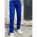 Men's Stretch Patchwork Jeans – Euro-American Slim Fit Denim Pants With Layered Design (Light Blue/Pink/Black/Khaki, Button Fly, Summer Casual)_viptrois.com