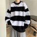 Striped Mohair Sweater Men's Retro High-end Couple Thick Coat_viptrois.com