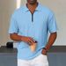Men's Clothing Retro Loose Texture Knitted Polo Shirt Summer Retro Lapel T Shirt Breathable Zipper Short Sleeve_viptrois.com