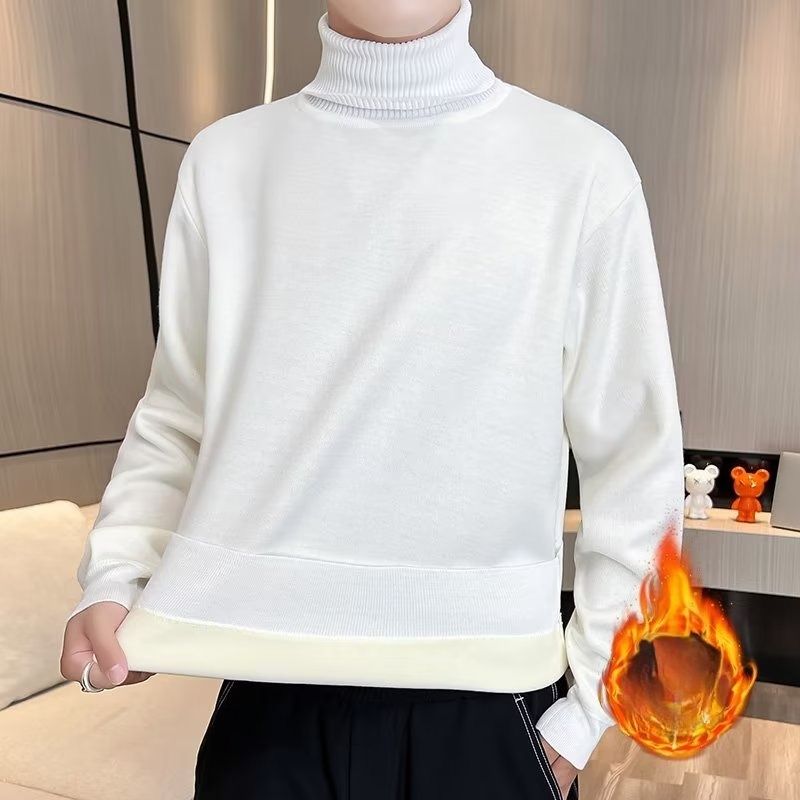 Men's Integrated Velvet Turtleneck Korean Version Multi-color Knitted Top Sweater_viptrois.com