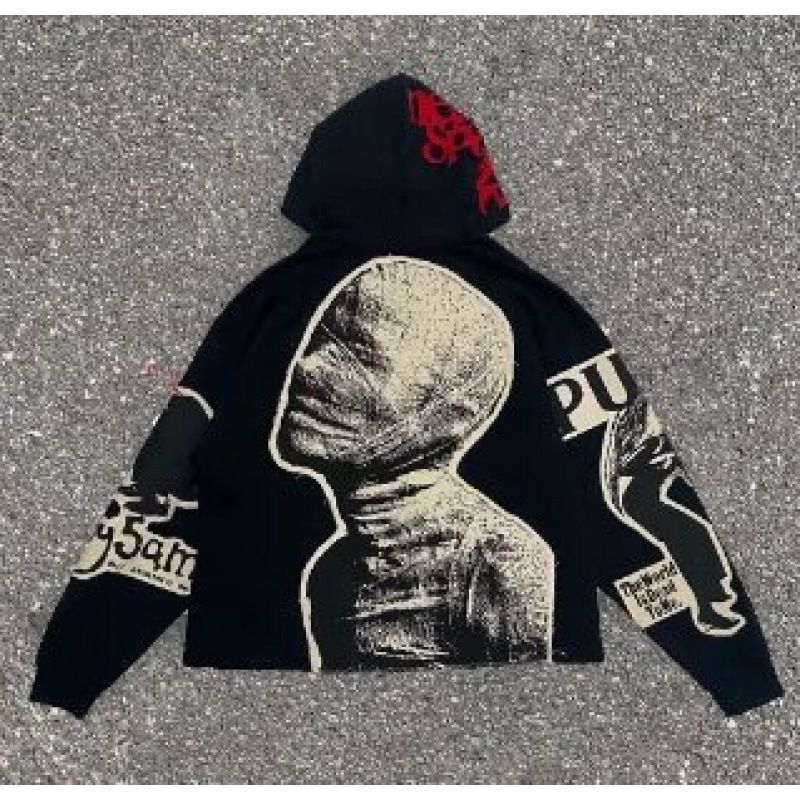 Men's Clothing Gothic Versatile Hooded Sweatshirt New American Y2K Mummy Print Loose Hoodie Unisex_viptrois.com